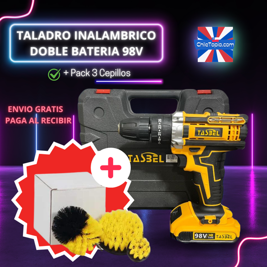 (Taladro + Cepillos) Doble Bateria 98V Con Herramientas